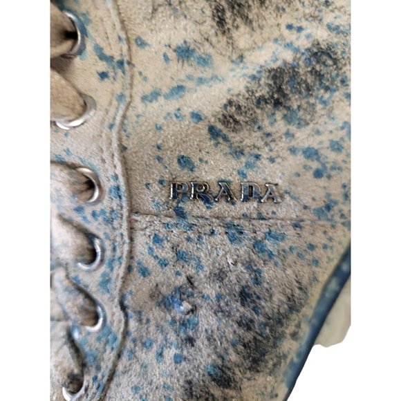 Prada Women's size 7.5 blue paint splash high top sneaker - Picture 10 of 16